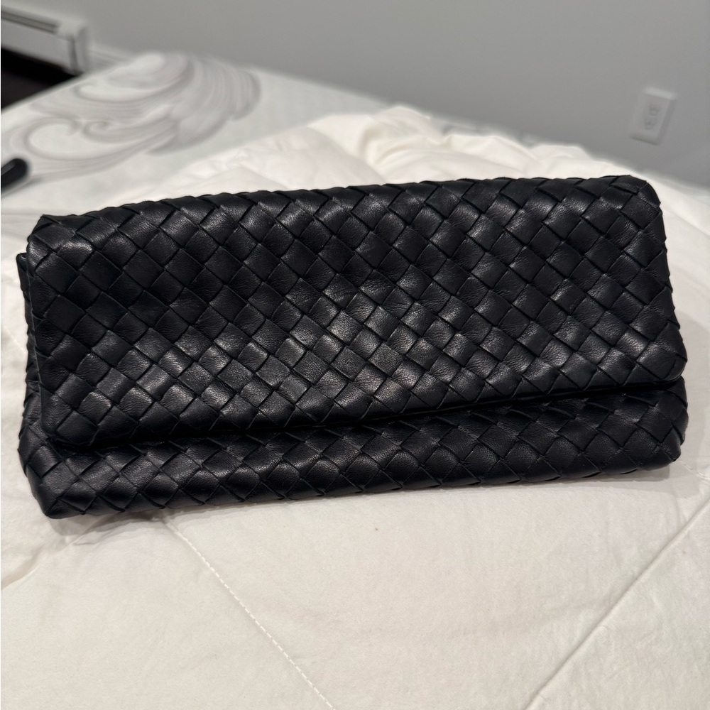 Bottega Veneta Black Woven Leather Clutch / Makeup Bag